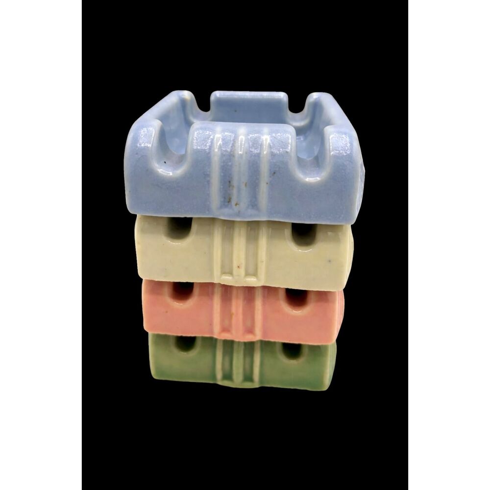 Set of Four Ceramic Art Deco Ashtrays Stacking Pastel Colors Never Spill 1940s